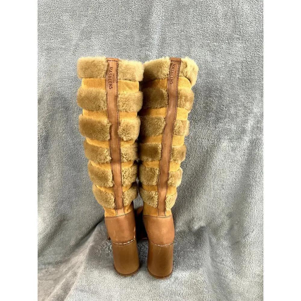 Swedish Hasbeens Romanian Knee Boot Womens 6.5 Fur Leather Hippie Retro - Picture 7 of 10